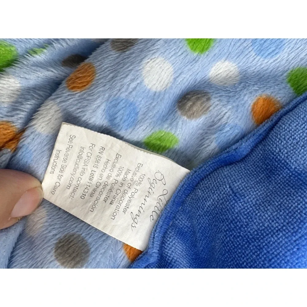 Little‎ Beginnings Baby Blanket Blue Train Raised Bumps Polka Dots Circles Swirl